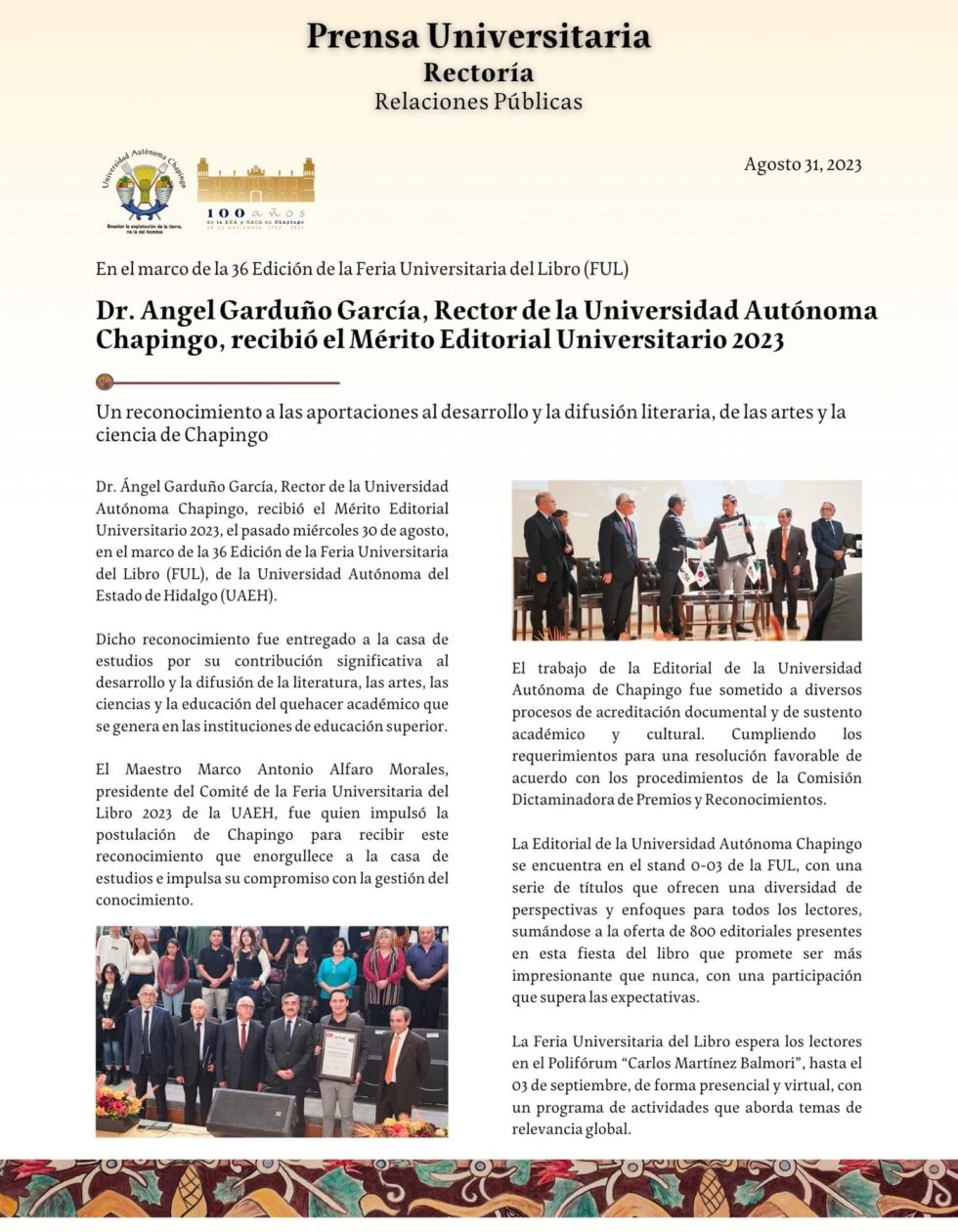 Dr. Angel Garduño García, Rector de la UACh, recibió el Mérito ...